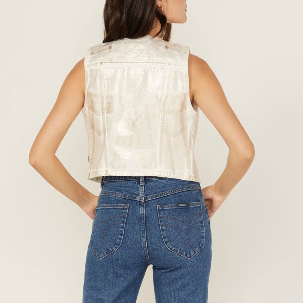 Levi's sleeveless cropped metallic Bella Denim Vest size M NWT - Picture 13 of 13